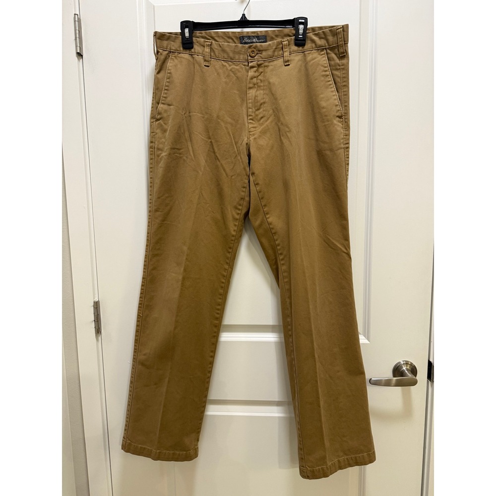 Eddie Bauer Mens Chino Pants 36x34 Tan Khaki Straight Leg Flat Front Cotton
